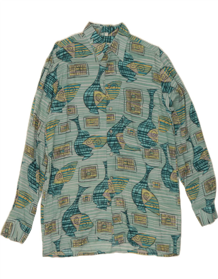 ANGELO LITRICO Mens Graphic Shirt Small Green Viscose Vintage Angelo Litrico and Second-Hand Angelo Litrico from Messina Hembry 