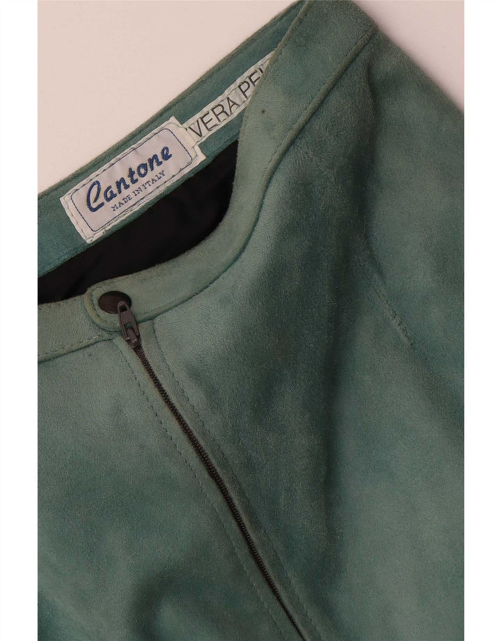 Vintage Womens Suede Skirt W26 Small Blue Leather