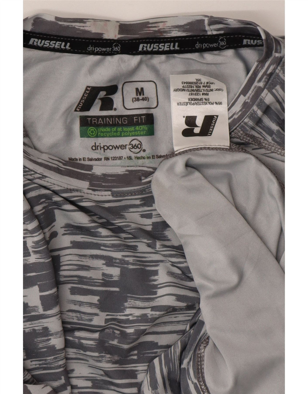 RUSSELL ATHLETIC Mens Dri-Power T-Shirt Top Medium Grey Pinstripe
