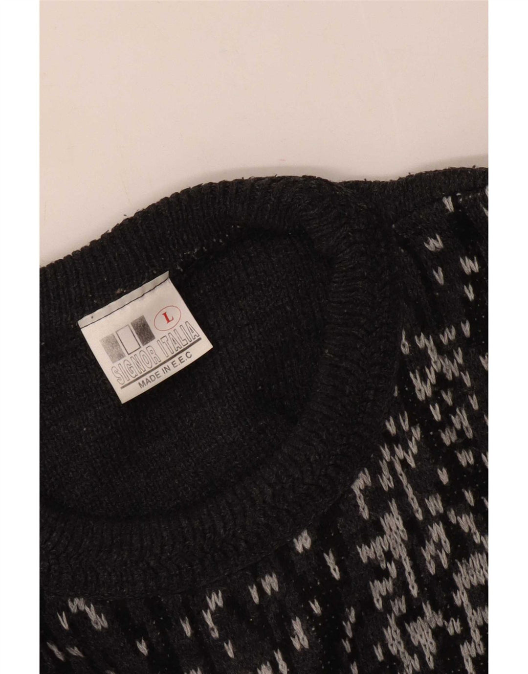 Maglione vintage da uomo con collo a barca con grafica, grande grigio