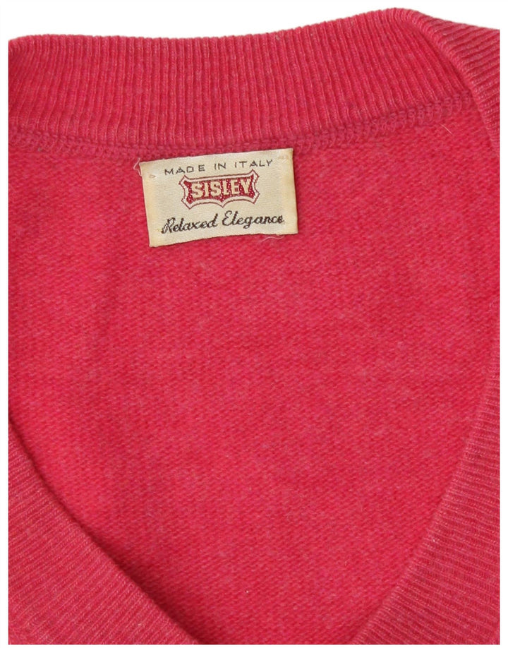 Sisley Womens Oversized V-hals sweater UK 14 Medium Pink