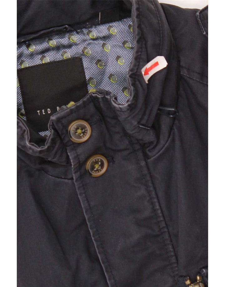 Ted Baker Mens Hooded Military Jacket Size 3 Medium Navy Blue Cotton