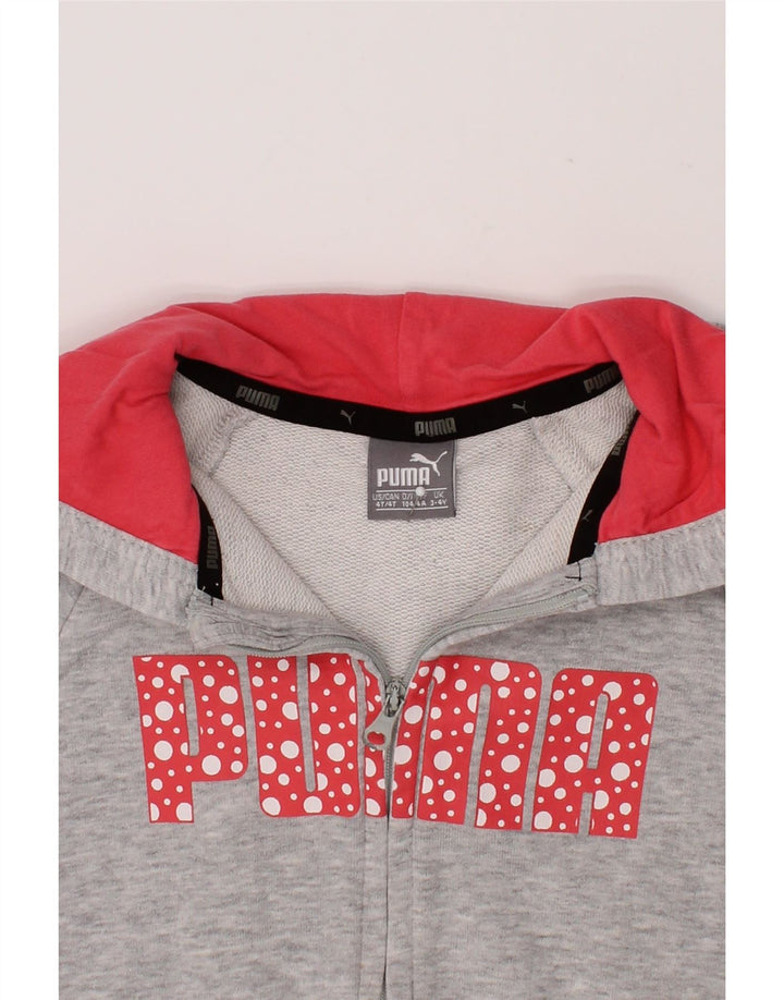 PUMA Girls Graphic Zip Hoodie Sweater 3-4 Years Grey Cotton Vintage Puma and Second-Hand Puma from Messina Hembry 