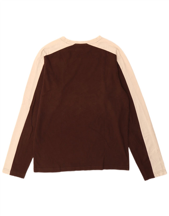 Kappa Mens Top Manga Longa Médio Marrom Colorblock Algodão