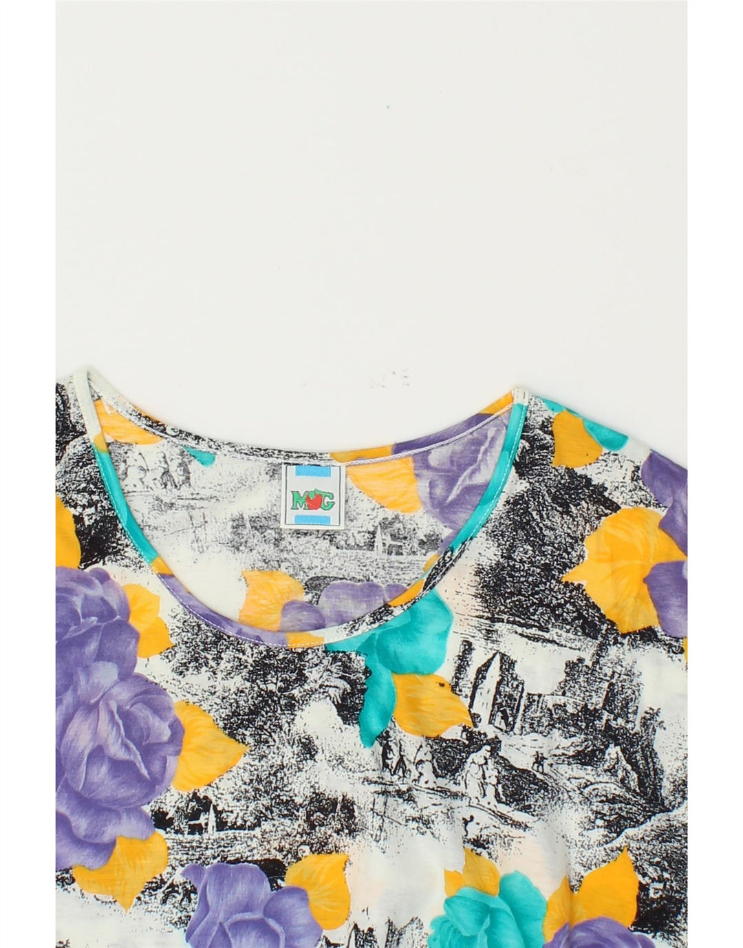 VINTAGE Womens T-Shirt Top IT 44 Medium Multicoloured Floral Cotton Vintage Vintage and Second-Hand Vintage from Messina Hembry 