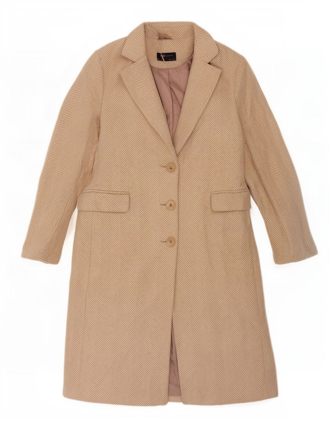 Sobretudo feminino Marks & Spencer UK 12 poliéster espinha de peixe bege médio