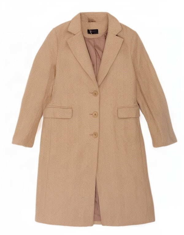 Sobretudo feminino Marks & Spencer UK 12 poliéster espinha de peixe bege médio