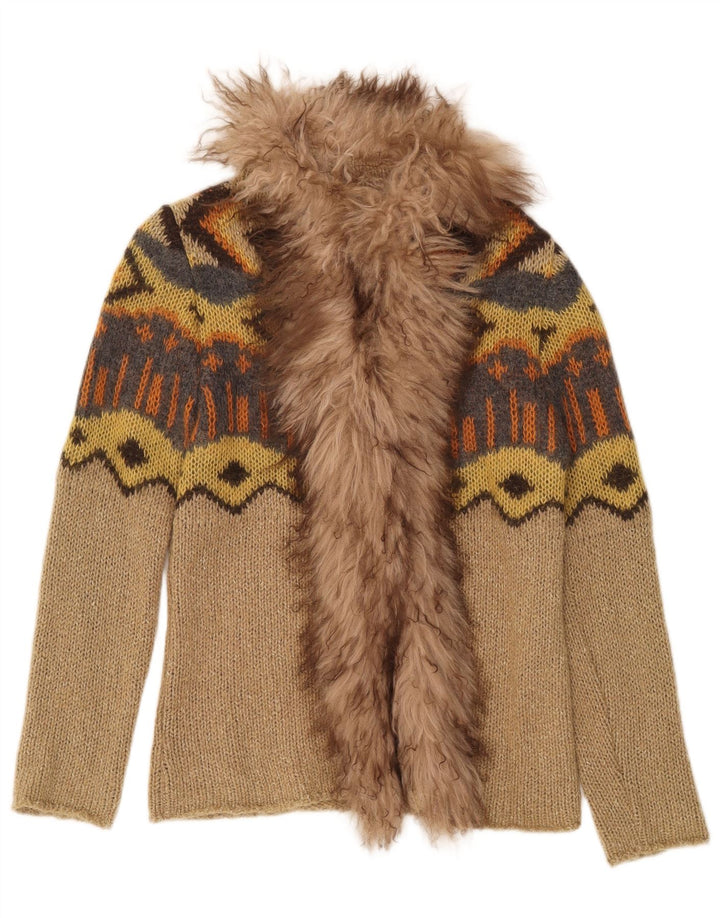 Penny Black Womens Open Cardigan Sweater UK 12 Medium Beige Geometric
