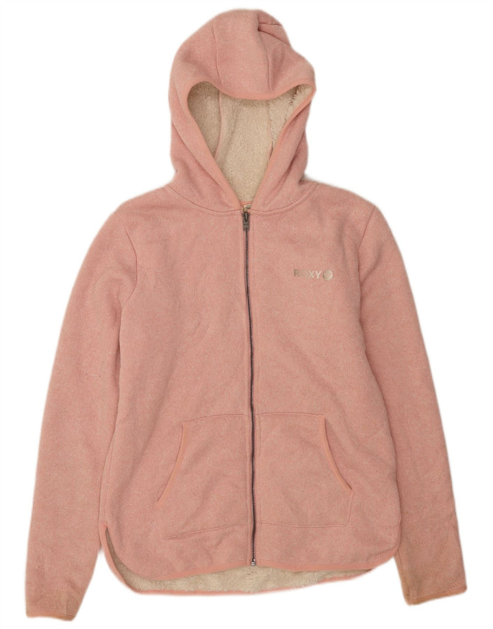 Roxy Womens Sherpa Zip Hoodie Sweater UK 16 Large Pink Polyester