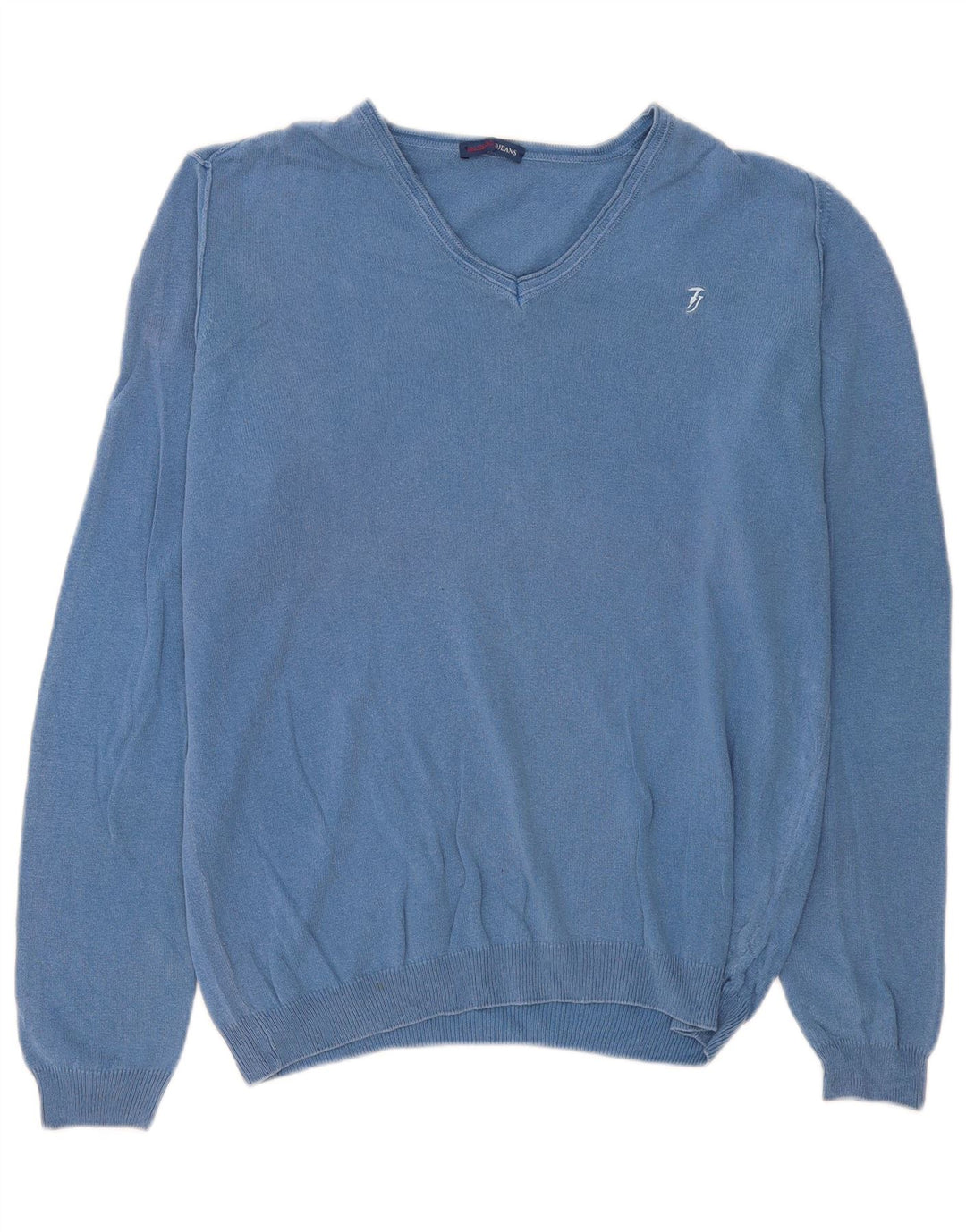Trussardi Jeans Mens V-Neck Jumper Sweater Medium Blue Cotton
