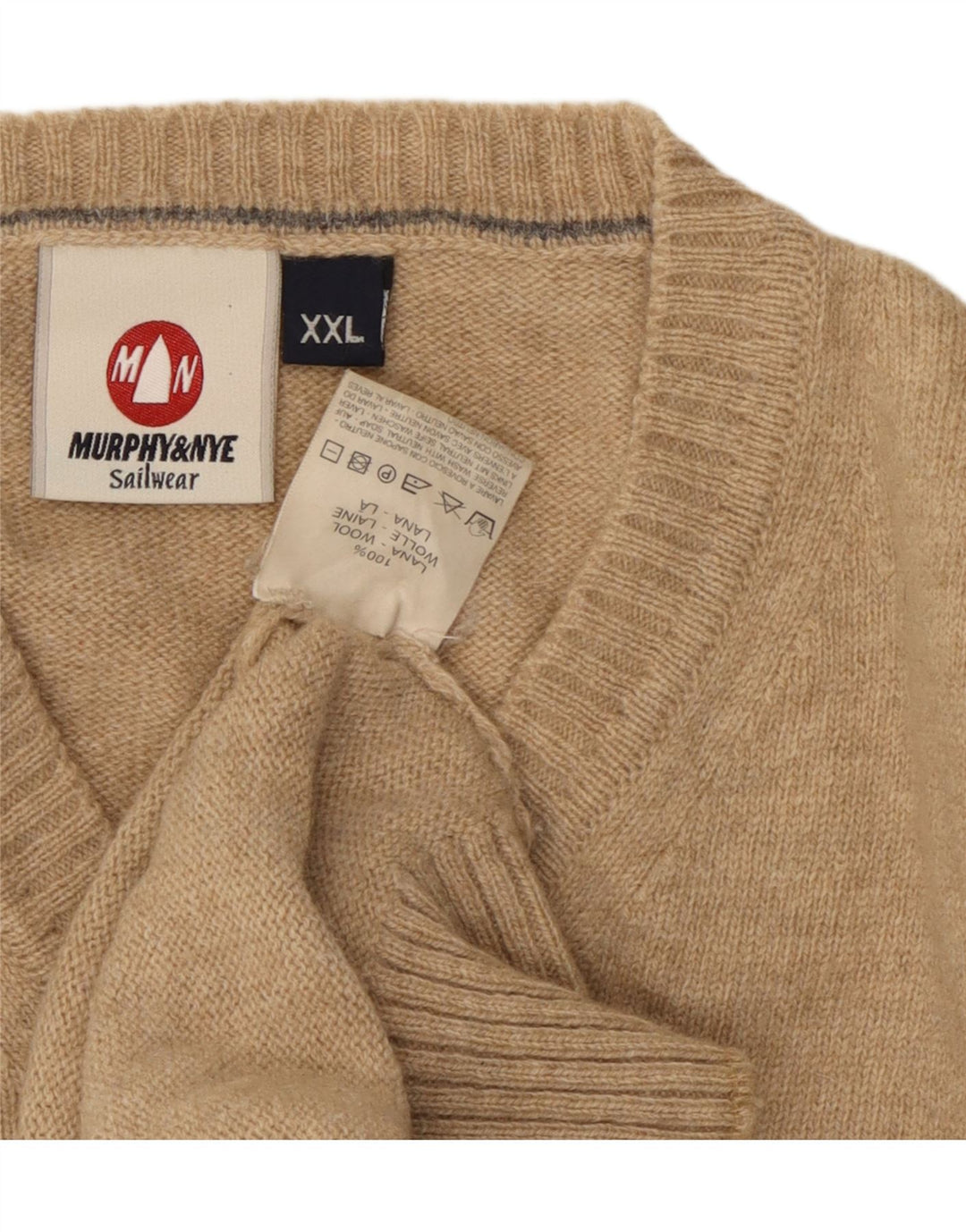 Murphy & Nye Herren-Pullover mit V-Ausschnitt, 2XL, beige Wolle