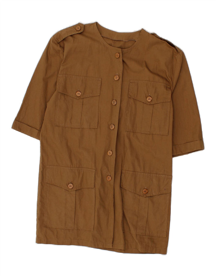 VINTAGE Womens Longline Short Sleeve Shirt IT 44 Medium Brown Cotton Vintage Vintage and Second-Hand Vintage from Messina Hembry 