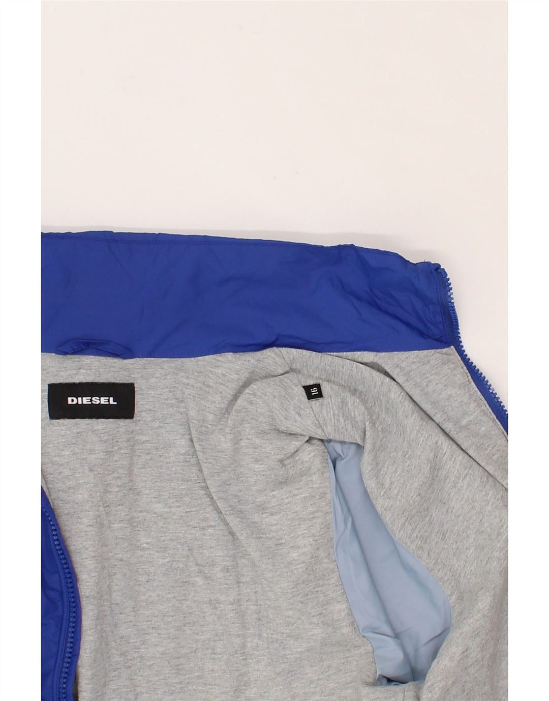 DIESEL Boys Graphic Hooded Rain Jacket 15-16 Years Blue Nylon Vintage Diesel and Second-Hand Diesel from Messina Hembry 