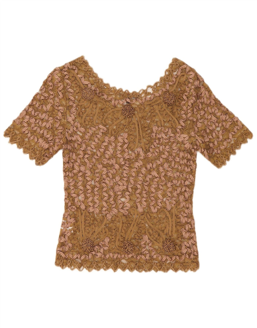 Sky Design Womens Lace Blouse Top US 1 XS Beige Floral Polyester