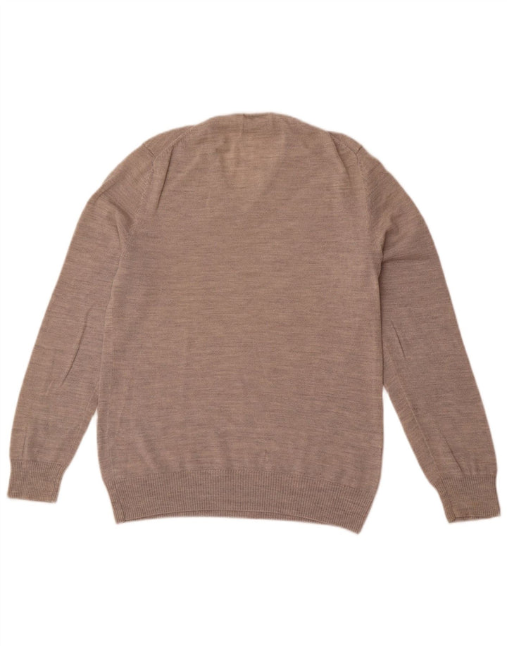Calvin Klein Herren-Pullover mit V-Ausschnitt aus mittelgrauer Merinowolle