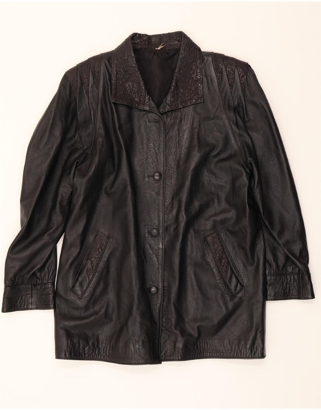 VINTAGE Womens Leather Coat UK 16 Large Black Vintage Vintage and Second-Hand Vintage from Messina Hembry 