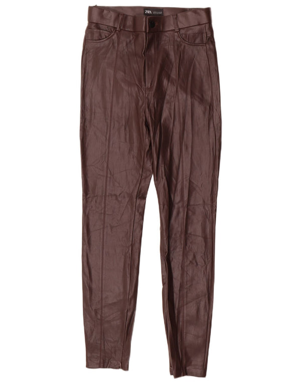 Zara Pantalon skinny en simili cuir pour femme Medium W28 L29 Marron Polyuréthane
