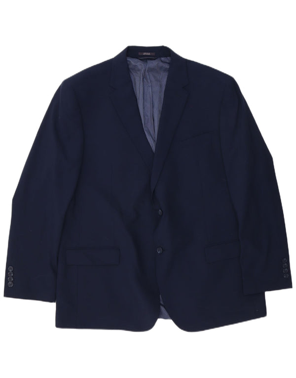 Jaqueta blazer masculina longa de 2 botões Marks & Spencer Reino Unido 48 4XL lã azul marinho