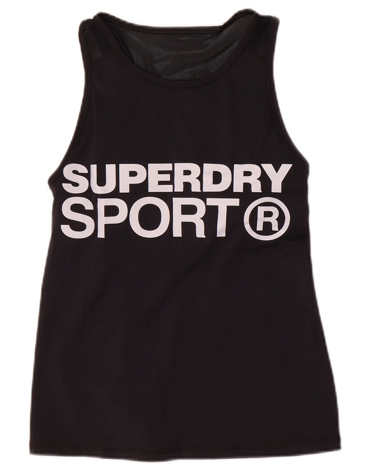 Superdry Womens Graphic Vest Top UK 10 Small Black Nylon