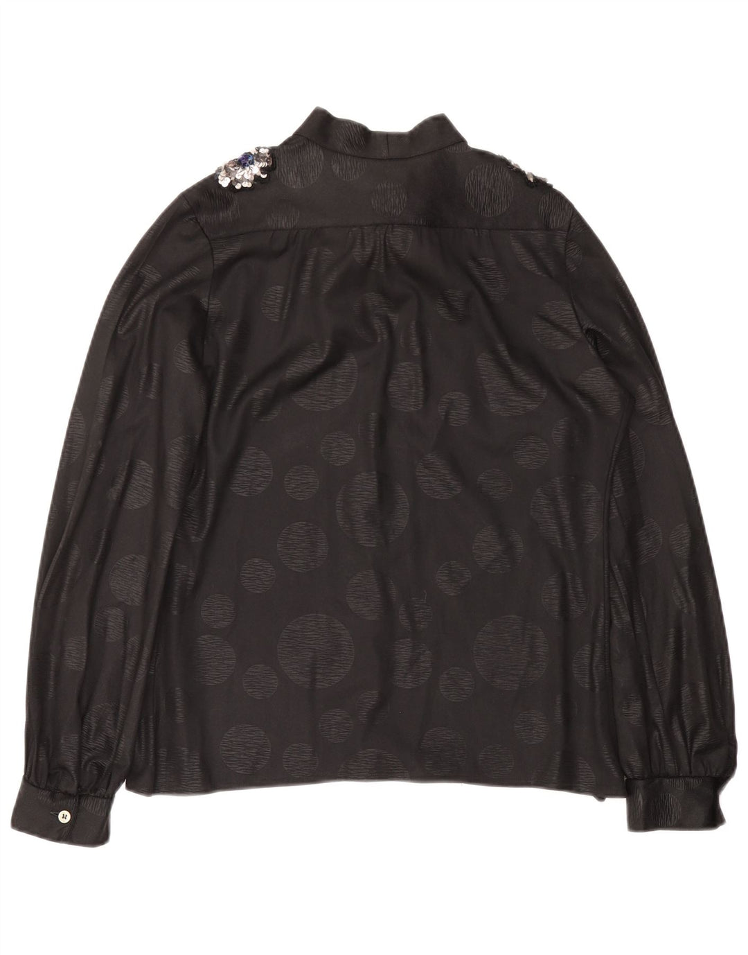 Vintage Womens Front Tie Shirt Blouse IT 46 Large Black Polka Dot