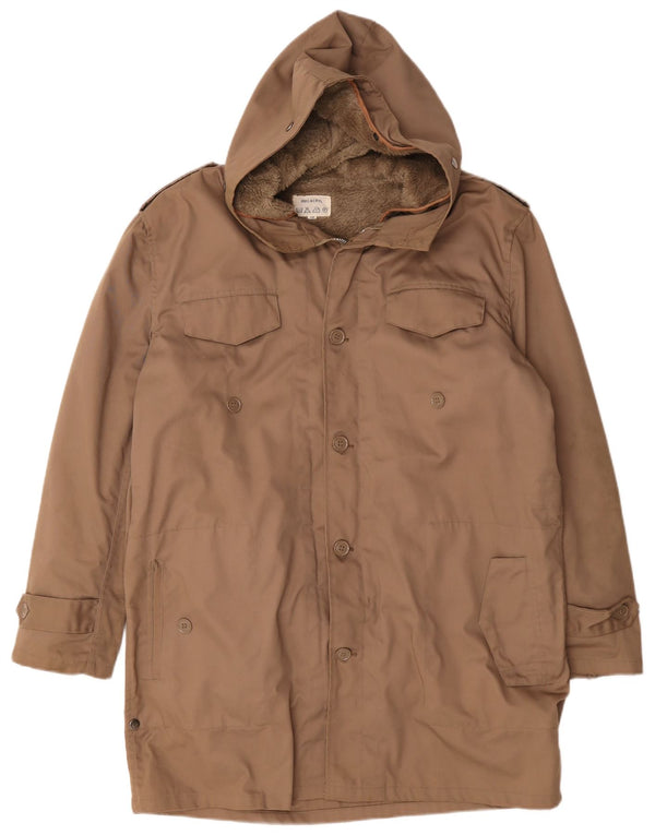 Vintage hombres militar con capucha Sherpa Parka chaqueta IT 56 3XL marrón acrílico