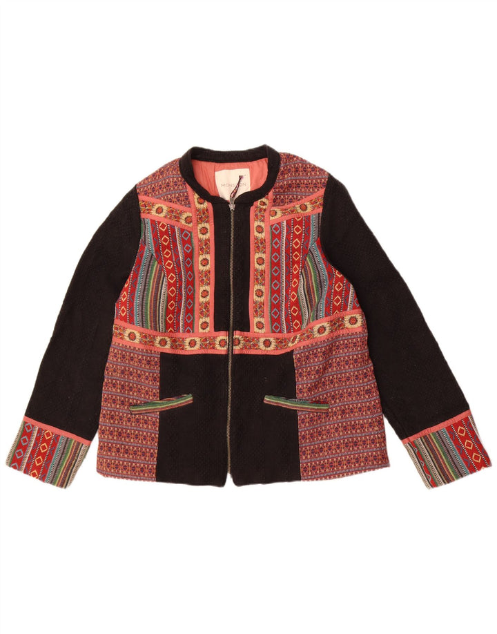 Monsoon Womens Blazer Jacket UK 18 XL  Black Fair Isle Cotton