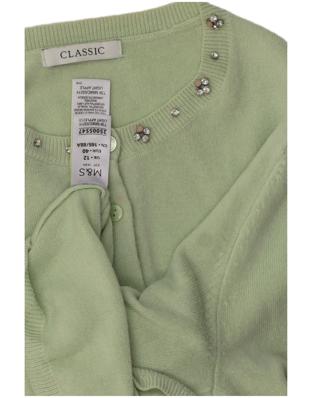 MARKS & SPENCER Womens Classic Cardigan Sweater UK 12 Medium Green Acrylic