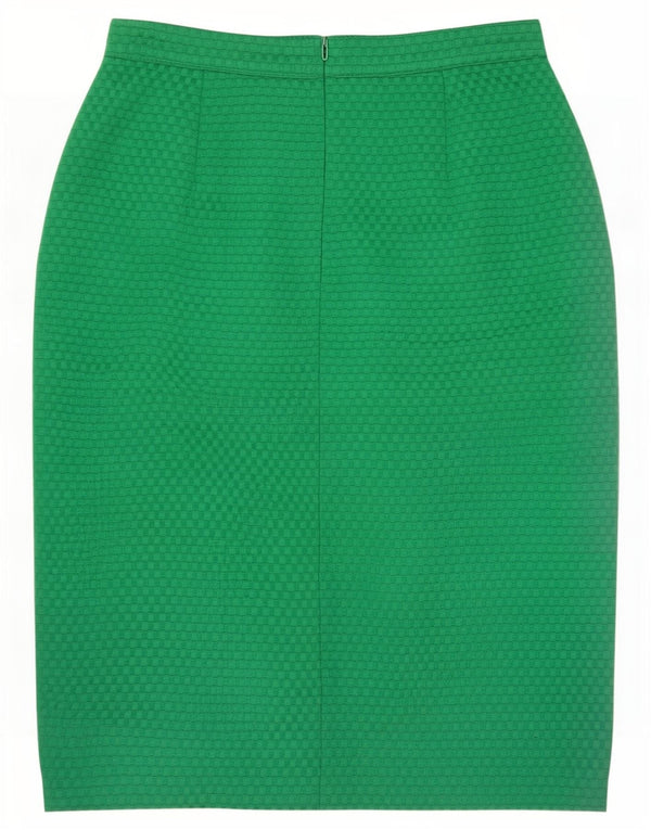 Vintage Womens Pencil Skirt Medium W28 Green Geometric Silk