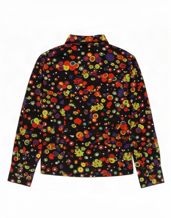 Vintage Damen Langarm-Pullovershirt UK 10 Small Black Floral