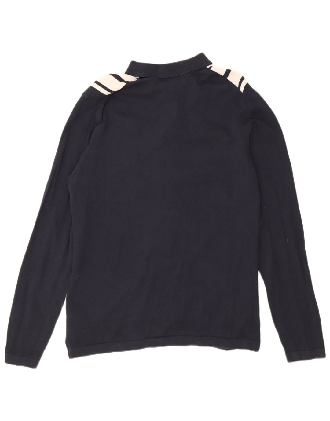 Marks & Spencer Mens Cardigan Sweater Medium Navy Blue Striped Cotton