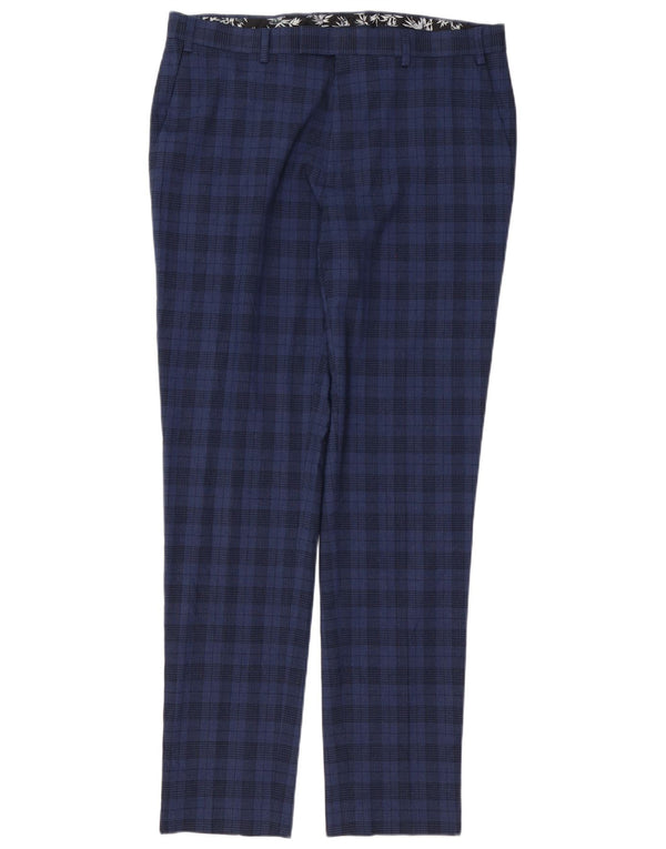 Calça skinny masculina Marks & Spencer W36 L33 poliéster xadrez azul marinho