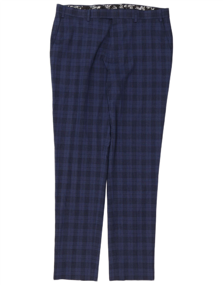 Marks & Spencer Mens Skinny Suit Trousers W36 L33 Navy Blue Check Polyester