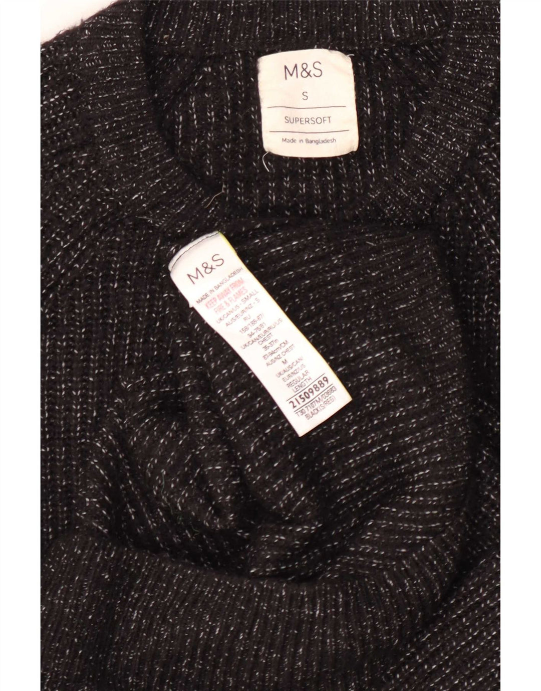 Marks & Spencer Herren-Pullover mit Rundhalsausschnitt, Größe S, schwarz geflecktes Polyamid