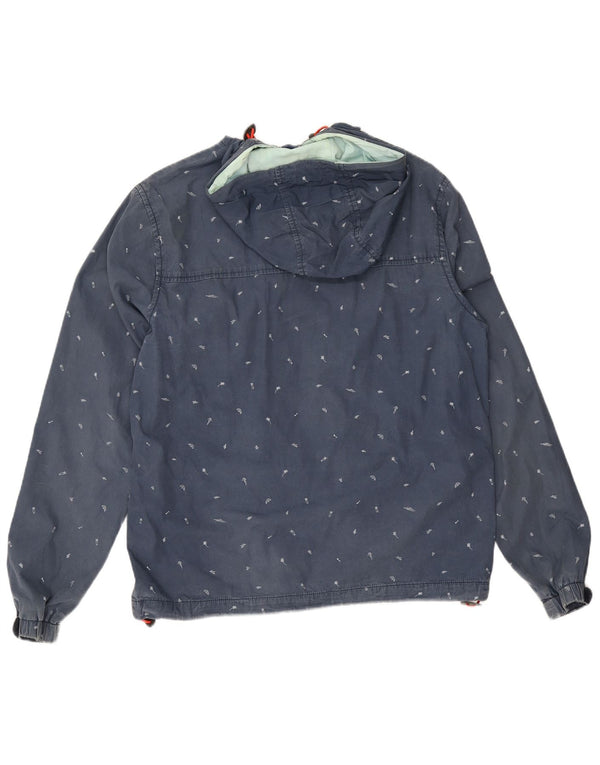 Penguin Mens Abstract Pattern Hooded Bomber Jacket UK 40 Large Blue Cotton
