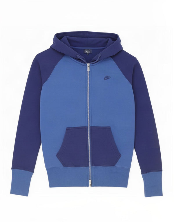 Nike Herren-Kapuzenpullover mit Reißverschluss, UK 10, Größe S, blau, Colourblock-Baumwolle