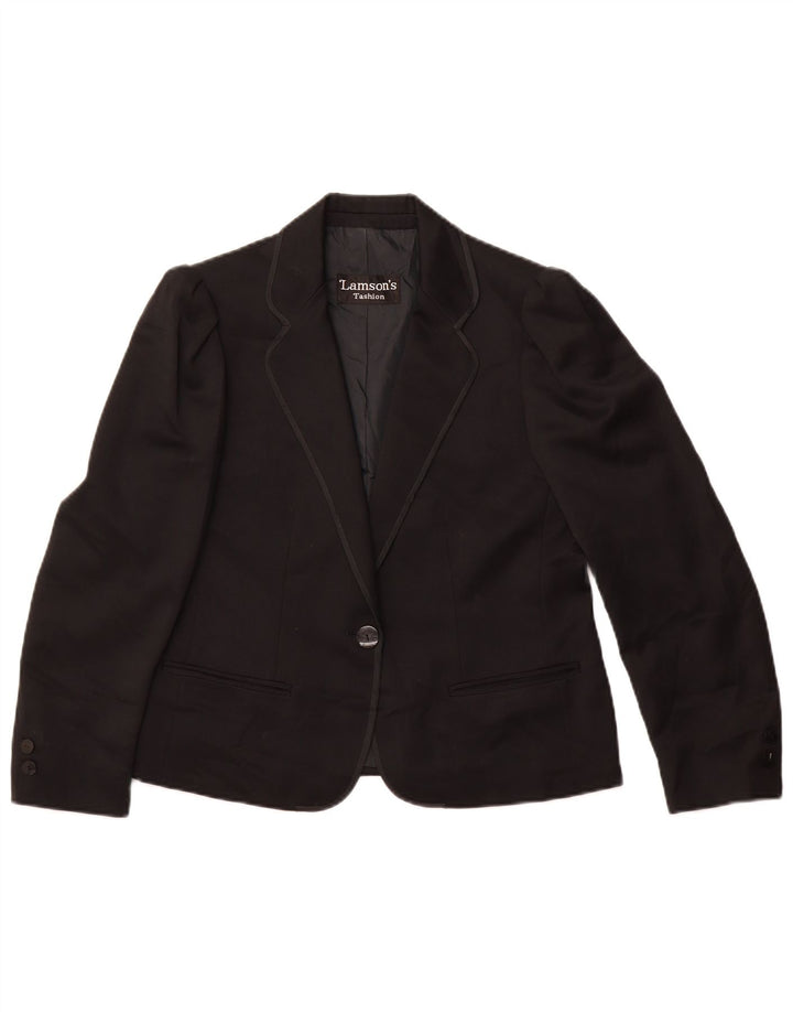 VINTAGE Womens 1 Button Blazer Jacket IT 42 Medium Black Wool