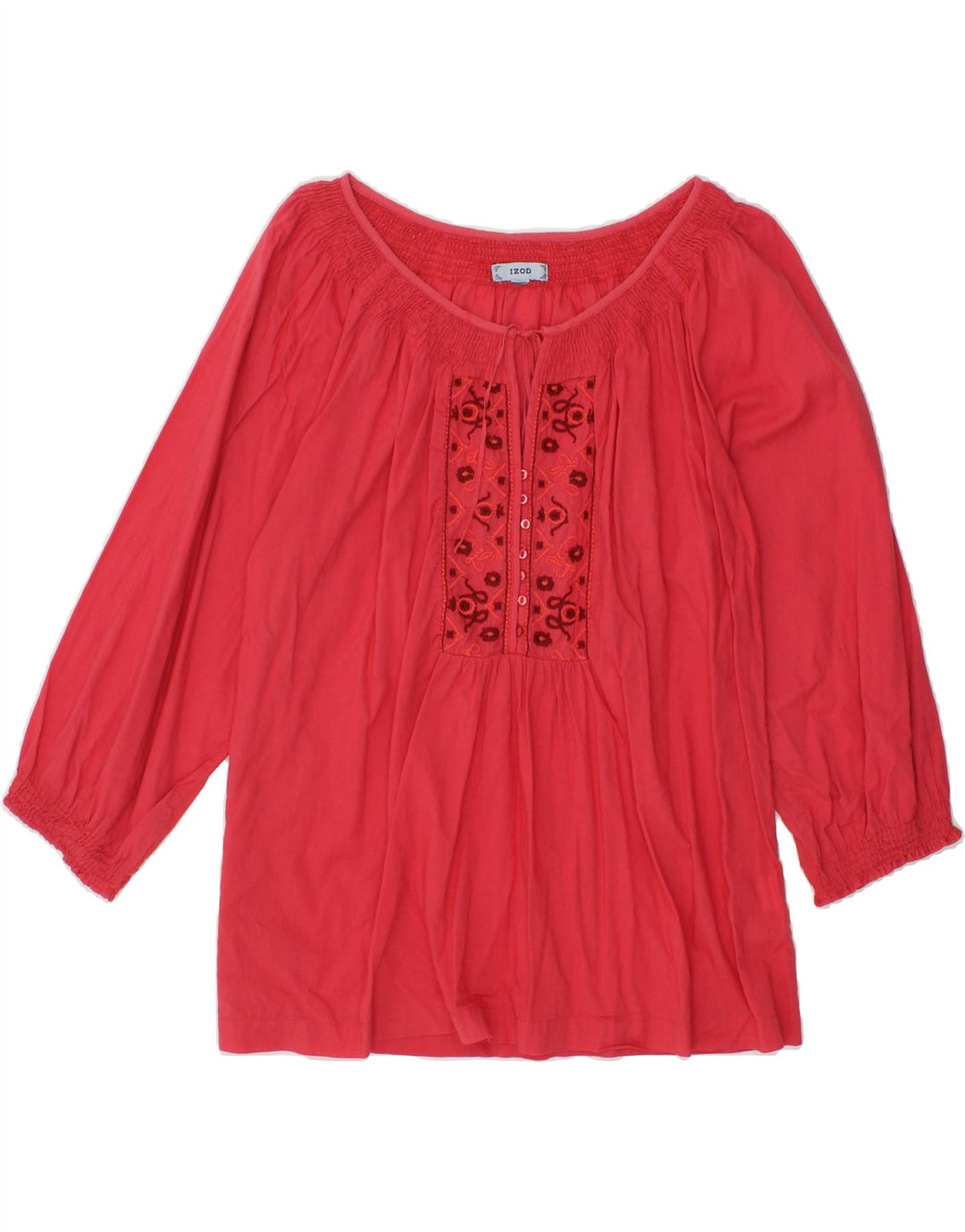 IZOD Womens 3/4 Sleeve Blouse Top UK 12 Medium Pink Cotton Vintage Izod and Second-Hand Izod from Messina Hembry 