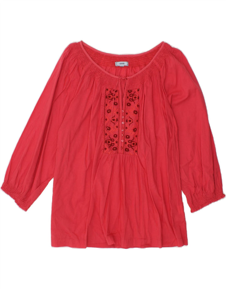 IZOD Womens 3/4 Sleeve Blouse Top UK 12 Medium Pink Cotton Vintage Izod and Second-Hand Izod from Messina Hembry 