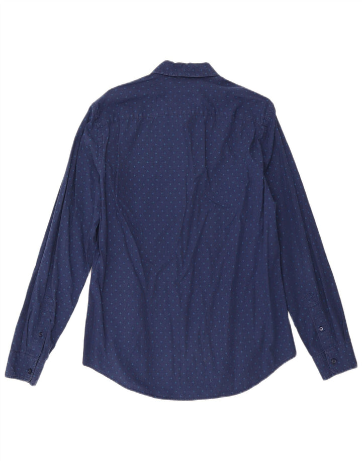 Benetton Herren-Hemd, groß, marineblau gepunktete Baumwolle