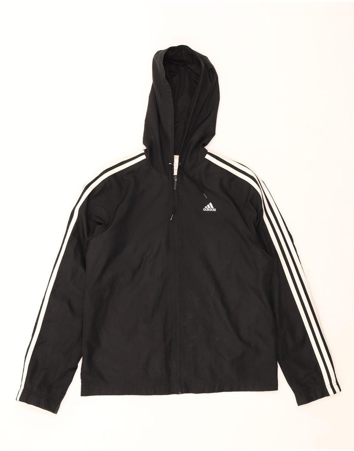 Adidas Womens Hooded Tracksuit Top Jacket UK 14 Large Black Polyester