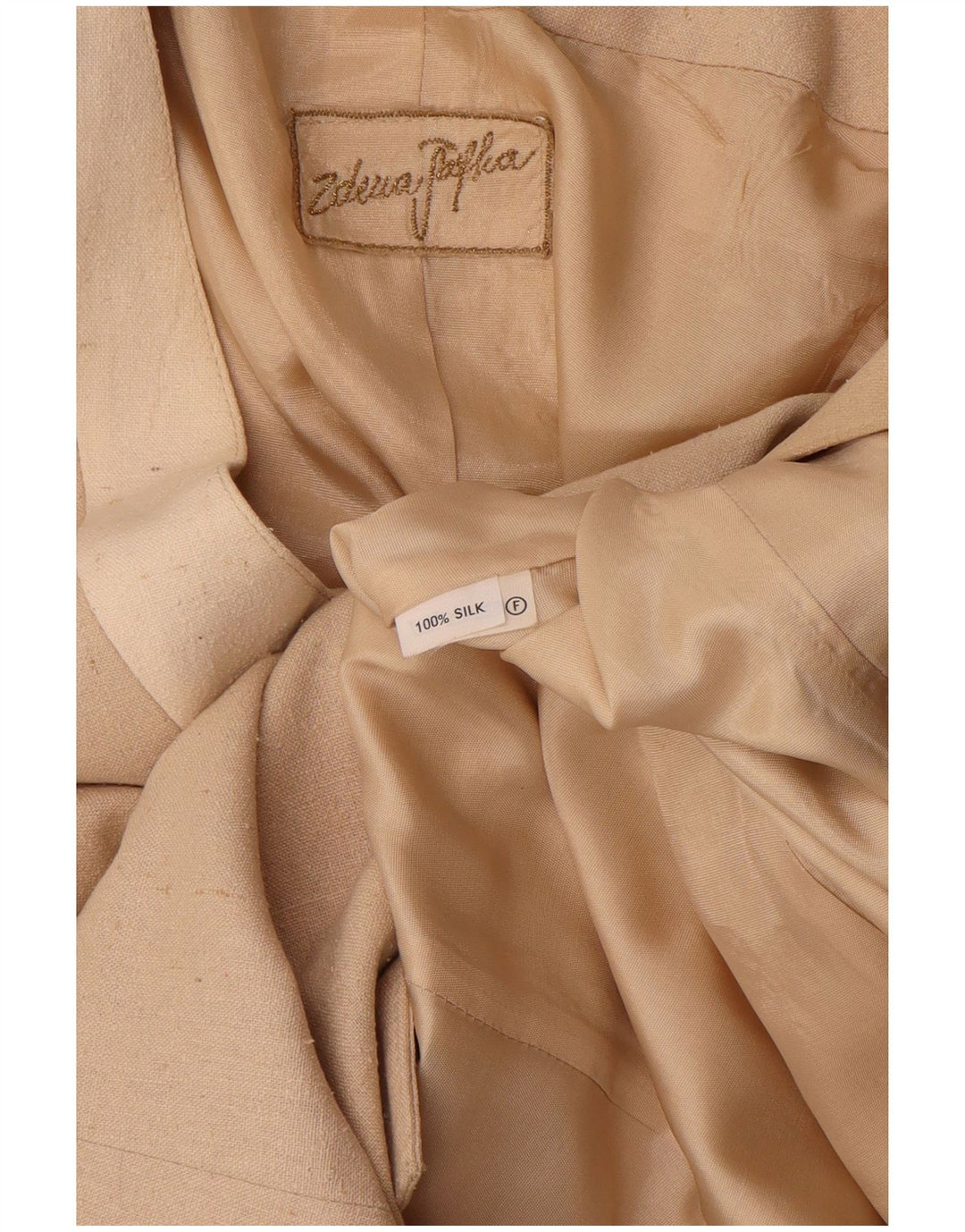 Vintage Dame Longline 1 Knap Blazer Jacket UK 10 Small Beige Silk