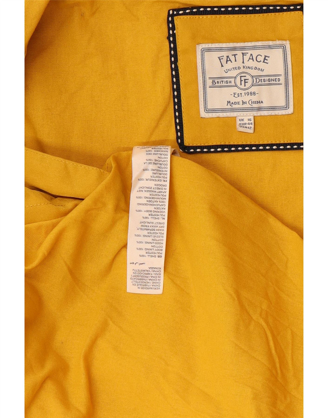 FAT FACE Womens Oversized Hooded Raincoat UK 16 Large Yellow Polyester