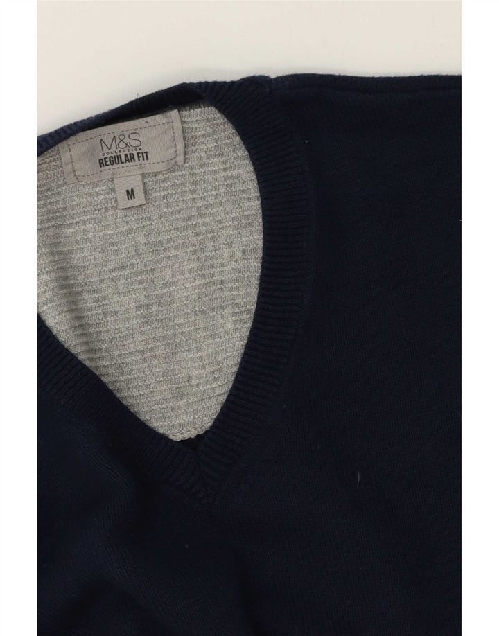 Marks & Spencer Mens Regular Fit V-Neck Jumper Sweater Medium Navy Blue