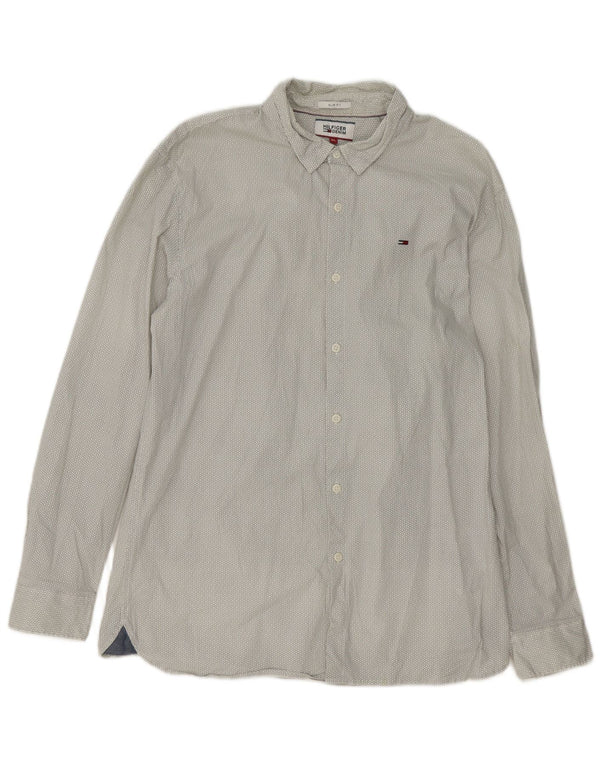 Tommy Hilfiger Mens Slim Fit Shirt XL White Geometric Cotton