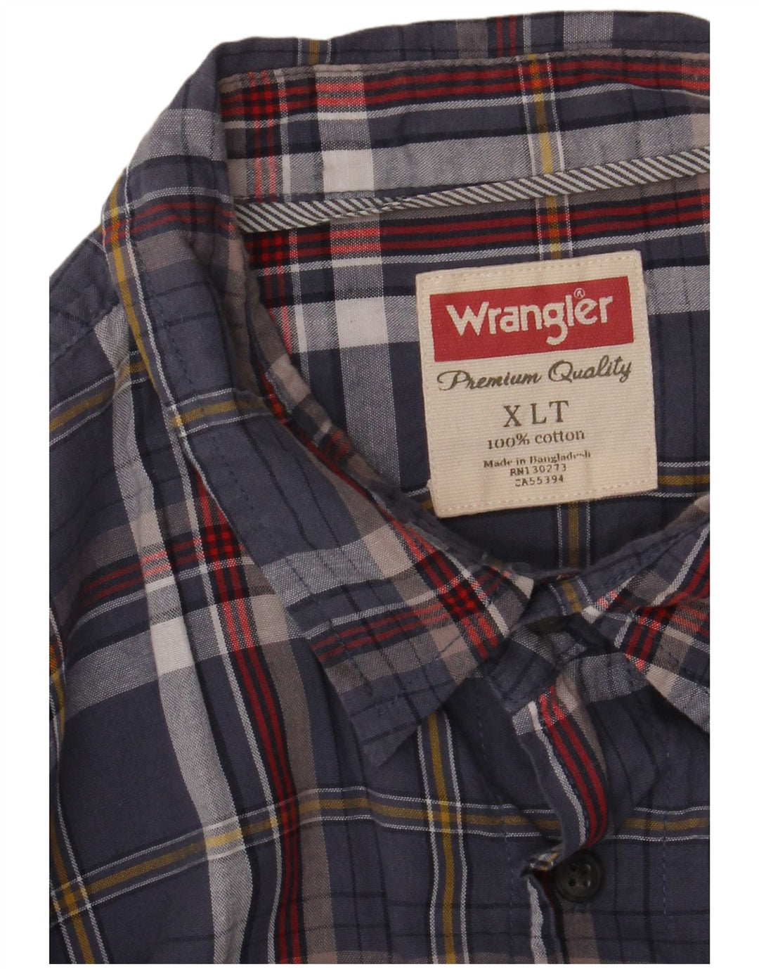 Wrangler Mens Tall Shirt XL Navy Blue Check Cotton