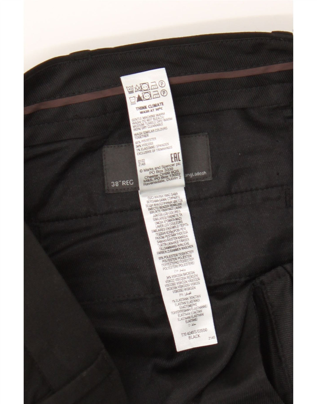 Marks & Spencer Herre Slim Chino Bukser W38 L31 Sort Polyester