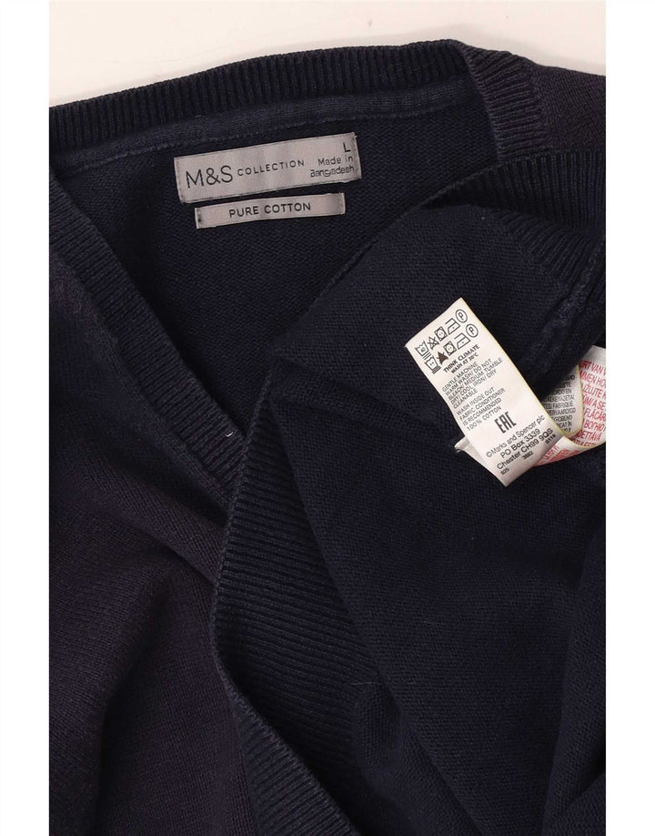 Marks & Spencer Mens V-Neck Jumper Sweater Large Navy Blue Cotton