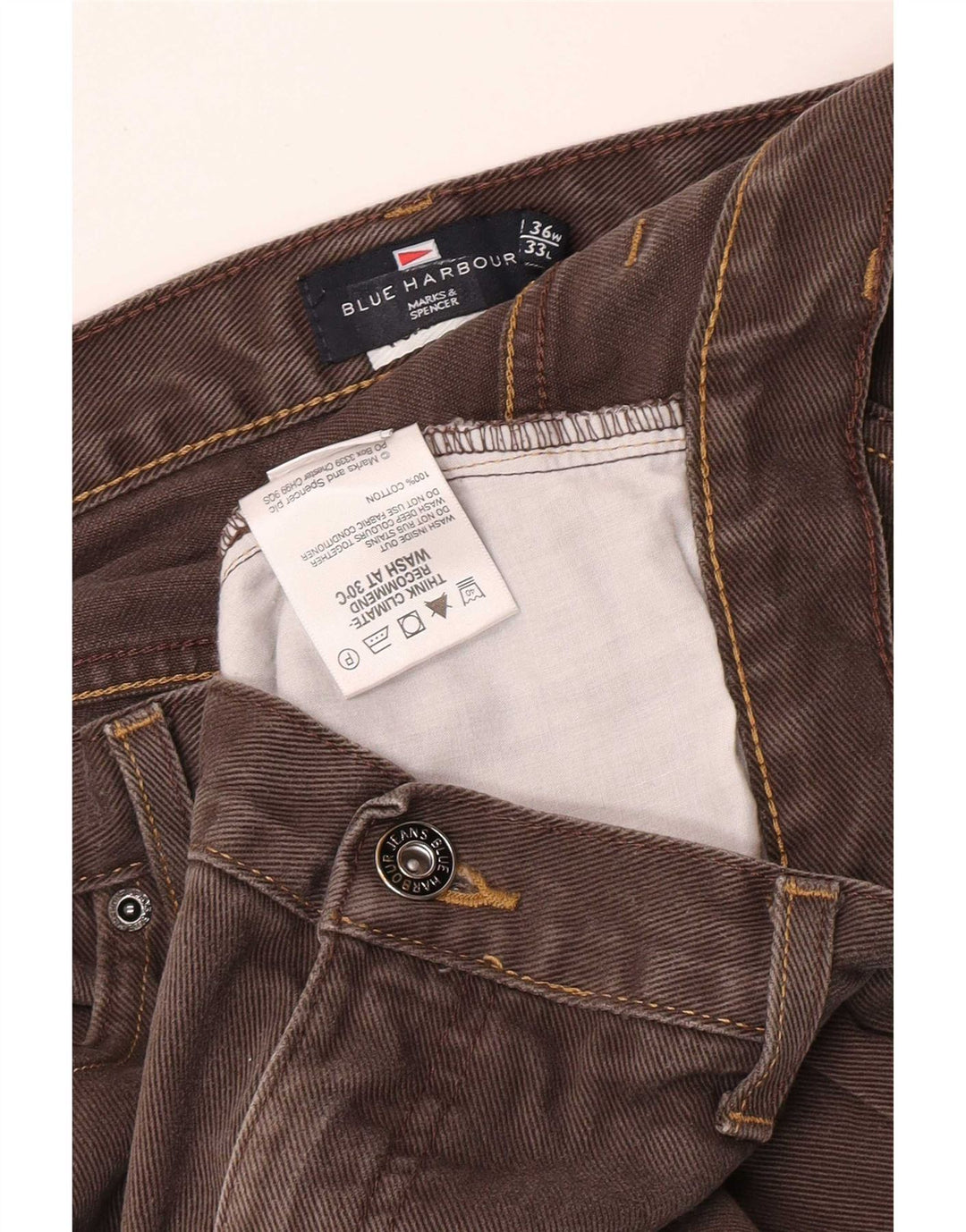 Marks & Spencer Mens Blue Harbour Straight Jeans W36 L28 Brown Cotton
