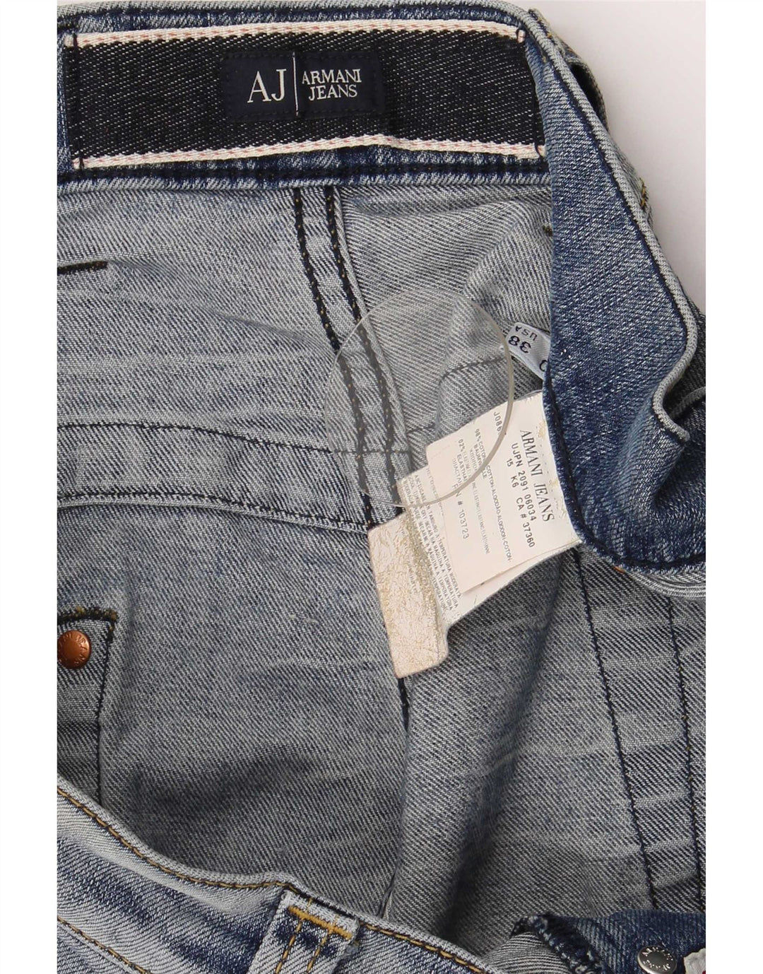 Jeans dritti invecchiati da uomo Armani W38 L32 in cotone blu