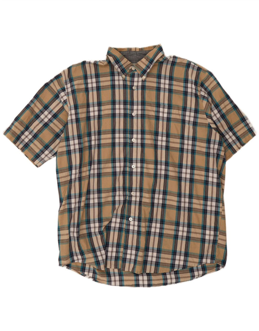 Wrangler Mens Short Sleeve Shirt XL Beige Check Cotton